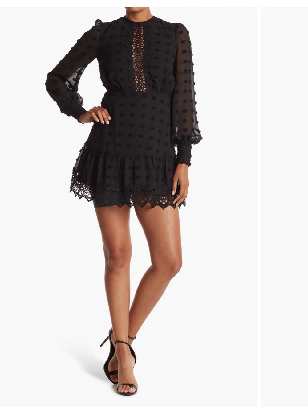Lulu Black Lace-Trim Long Sleeve Mini Dress